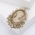 Oval Cameo Portrait Brooch With Crystal Leaf Frame in Two Finishes view 4