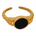 Open Band Ring Black Oval Center Ridged Gold Or Steel view 5