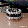 Black Baguette And Clear Stone Triple-Row Eternity Ring In Silver Tone view 5