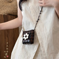 Brown Coconut Shell Floral Woven Mini Crossbody Bag view 1