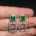 Silver Tone Green Rectangle Crystal Drop Earrings Jewelry view 5