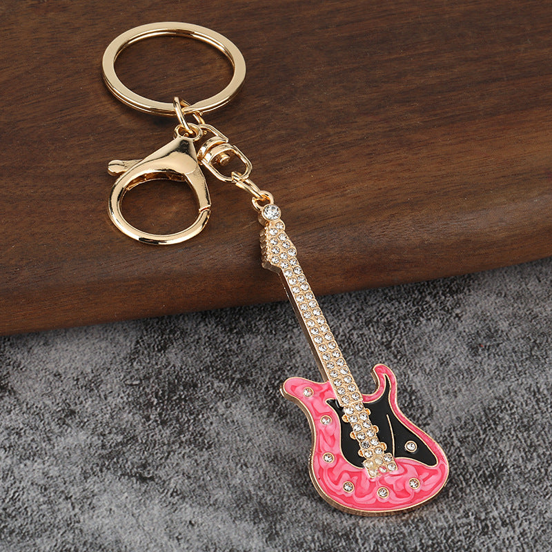 Mini Electric Guitar Enamel Keychain Metal Instrument Bag Charm