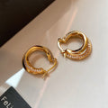 Gold Tone Double Hoop Crystal Huggie Earrings Jewelry Accessory view 2
