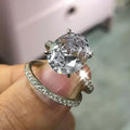 Silver Tone Oval Halo Two Ring Set with Clear Stone Band view 4
