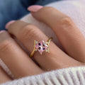 Pink Square Solitaire Branch Accent Ring In Polished Gold Tone view 2