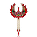 Enamel Phoenix Tassel Brooch in Detailed Metal for Jackets and Scarves view 1