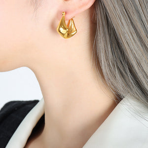 Geometric Twisted Hoop Earrings Gold And Steel Tone Pair