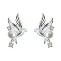 Silver Tone Flying Bird White Pearl And Clear Stone Stud Earrings view 5