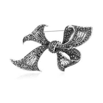 Rhinestone Bow Brooch Black Multicolor Crystal Alloy Pin