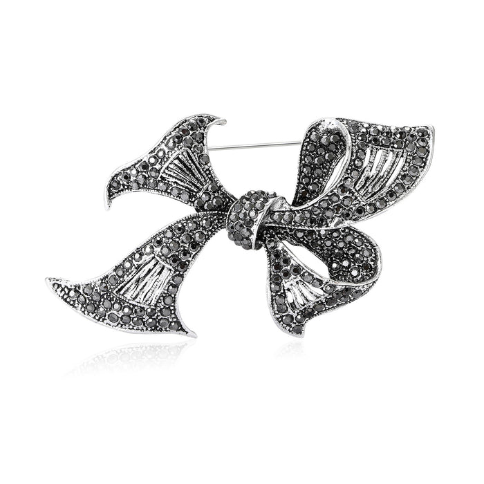Rhinestone Bow Brooch Black Multicolor Crystal Alloy Pin