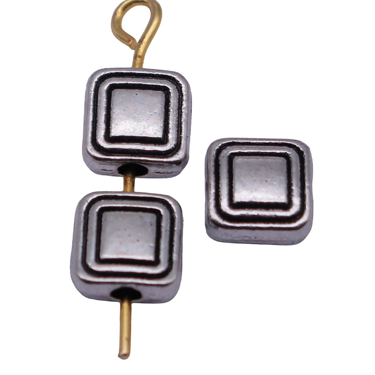6.5x6.5x3.4mm 0.54g Antique Silver Zinc Alloy Textured Square Loose Metal Beads for Bracelet Jewelry Making