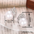 White Gold Banana Leaf Faux Pearl Stud Earrings Pair view 4