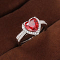 Silver Red Heart Halo Double Band Finger Ring Sizes 6-10 view 1