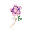 Long Stem Enamel Flower Brooch Pin in Blue or Purple view 5