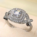 Silver Tone Square Clear Stone Leaf Accent Ring Jewelry view 3