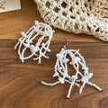 White Shell Chip and Bead Long Earrings Statement Jewelry view 7