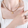 Tiger Eye Tube Bead Necklace Gold Sun Pendant Charm view 3