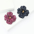 Full Rhinestone Peony Flower Brooch Dark Metal Blue Magenta view 2