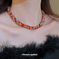 Multicolor Faceted Bead Necklace With A Close Fitting Silhouette view 1