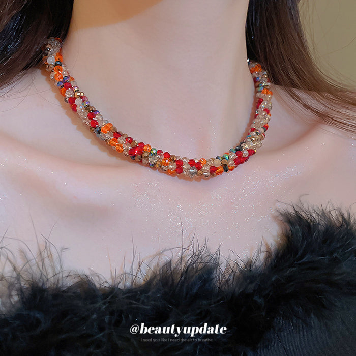 Multicolor Faceted Bead Necklace With A Close Fitting Silhouette