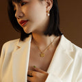 Square Moon Pendant Chain Necklace Gold Silver Tone view 4
