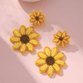 Felt Sunflower Seed Bead Drop Earrings Yellow Orange Brown view 2
