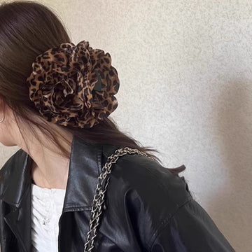 Brown Leopard Oversized Fabric Rose Hair Claw With Unlisted White Version