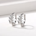 White Gold Leaf Branch Huggie Hoop Earrings Polished Metal view 1