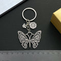 Antique Silver Openwork Butterfly Bee and Sunflower Charm Keychain view 3