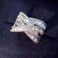 White Gold Tone Multi Layer Baguette Crossover Wide CZ Ring view 3