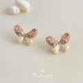 Gold Tone Multicolor Stone Cream Wing Butterfly Stud Earrings view 3