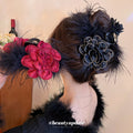 Black Satin Rose Feather Claw Clip Rhinestone Flower Clip view 1