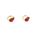 Red Teardrop Front Gold Tone Small Rounded Huggie Earrings view 5