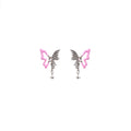 Pink Enamel Silver Butterfly Stud Earrings Star Crystal Dangles view 5