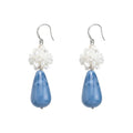 Silver White Pearl Flower Blue Teardrop Drop Earrings view 5