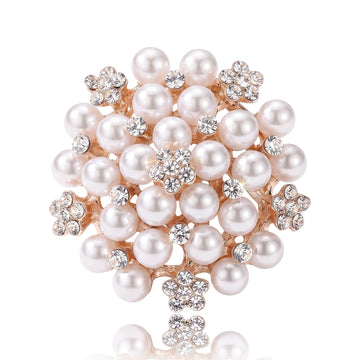 Clustered Pearl Round Brooch in Rose Gold or Silver Tone