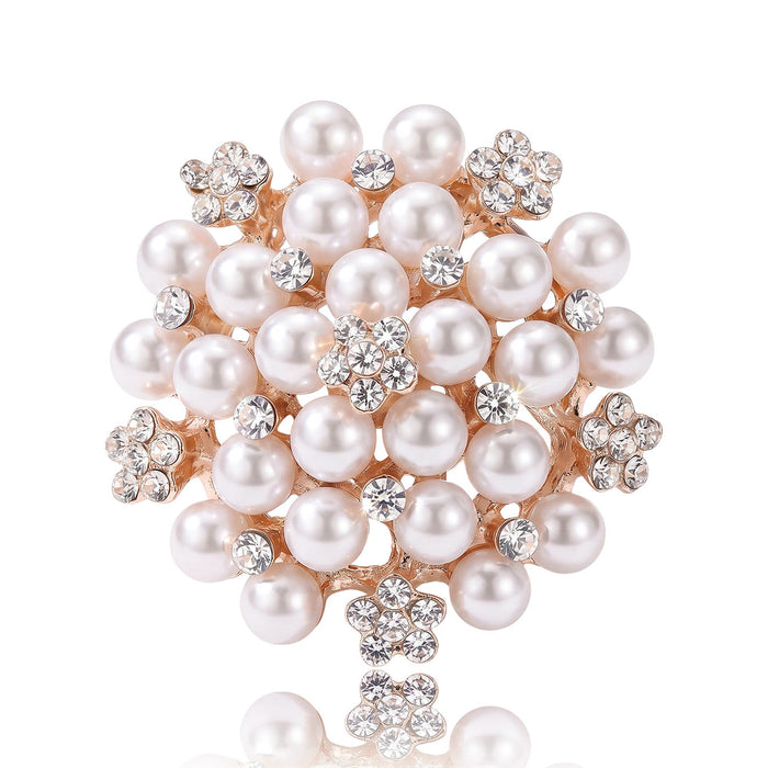 Clustered Pearl Round Brooch in Rose Gold or Silver Tone