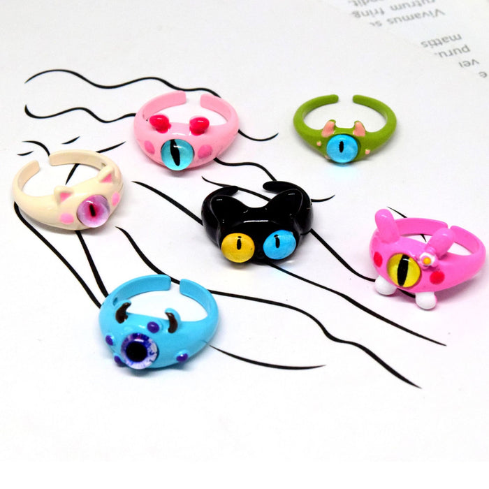 Colorful Cat and Monster Novelty Adjustable Rings in Six Designs