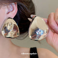 Polished Organic Triangle Stud Earrings in Gold and Silver Tones view 3