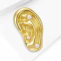 Pearl Accent Ear Brooch With Faceted Crystals And Polished Metal Details view 3