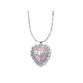 Pink Heart Pendant Necklace with Silver Tone Chain view 5