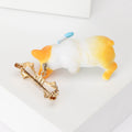 Orange And White Dog Brooch With Bow With Polished Metal Detail view 3