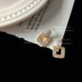 Gold Crystal Pave Oval Stud Square Drop Earrings Pair view 4