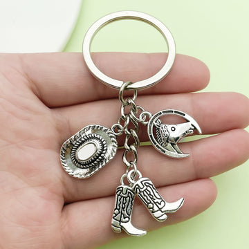 Western Cowboy Charm Keychains with Hats Boots Horses and Cacti