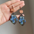 Blue Daisy Floral Print Wooden Teardrop Hook Earrings view 4