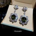 Dark Green Center Layered Crystal Flower Drop Earrings view 2