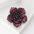 Pavé Rose Flower Brooch in Green and Purple Lapel Pin view 2