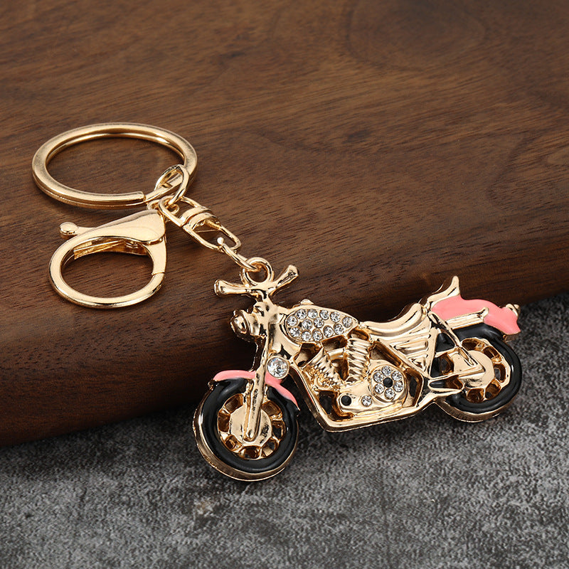 Rhinestone Motorcycle Keychain Metal Biker Key Ring for Men