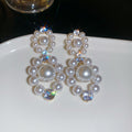 Silver Pearl Cluster Crystal Drop Earrings Decorative Jewelry view 6