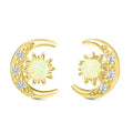 Crescent Moon Opal Sunburst Stud Earrings Silver Gold Tone view 5